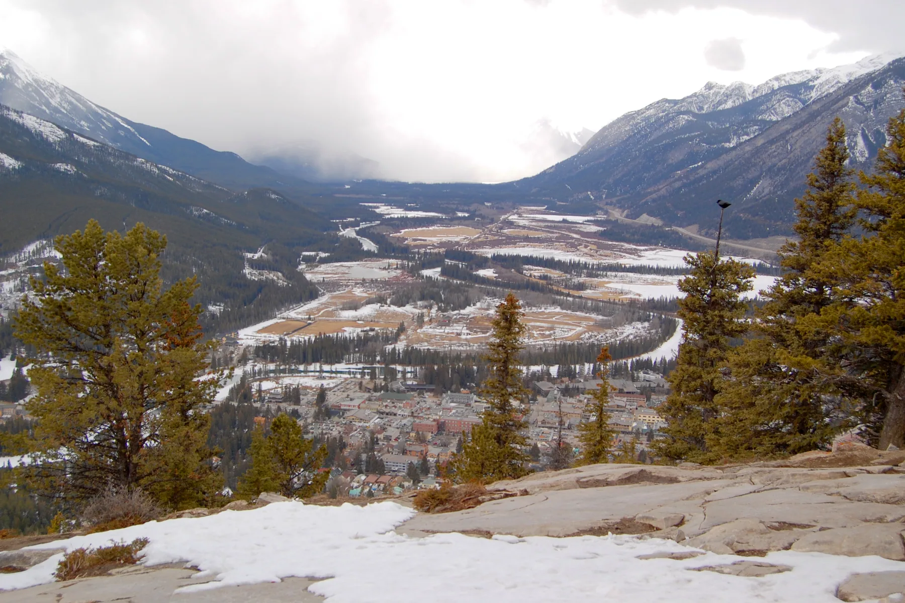 Banff town and the Bow Valley viewed from Tunnel Mountain.